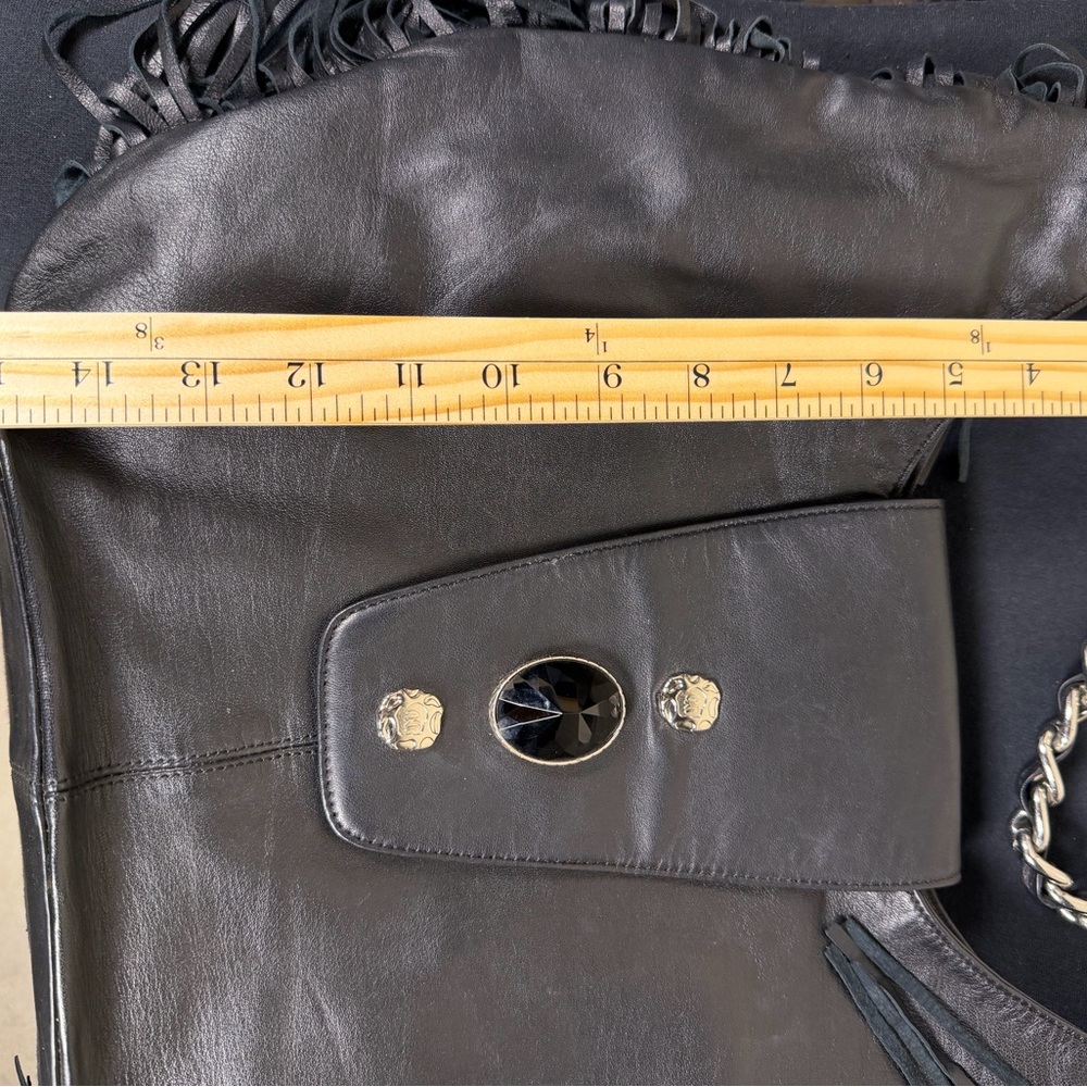 Western fringe Black Leather Hobo Bag, boho, bohochic, - Picture 7 of 8